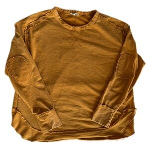 Easel Mustard Yellow Distressed Raw Hem Cotton Sweatshirt – Size Small